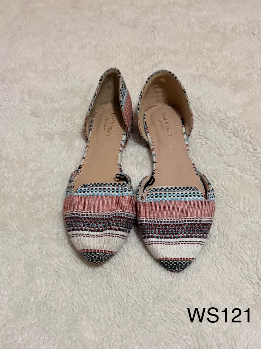 Isaac Mizrahi Pink, Blue and White Striped Pointed D'Orsay Flats